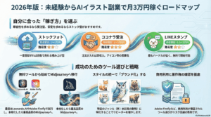 AIイラストで副業する方法【2026年】｜初心者でも月3万稼げる販売先と始め方